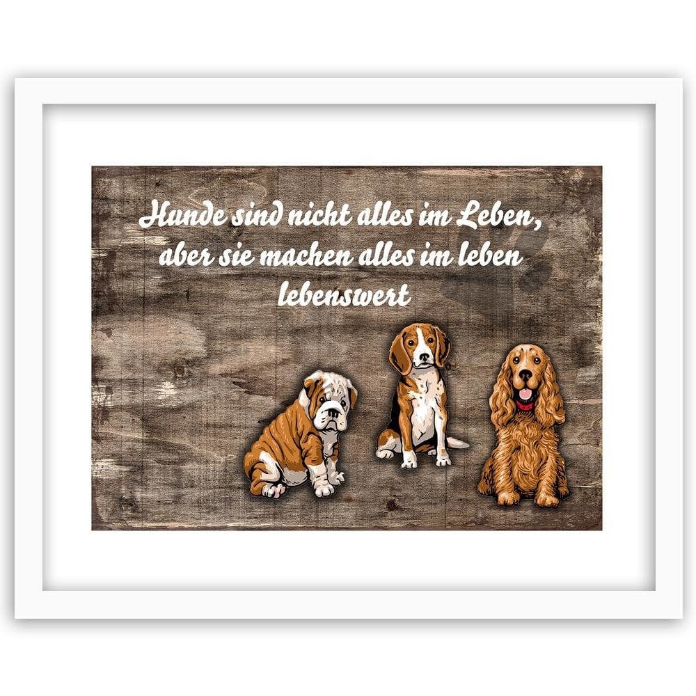 Glezna baltā rāmī - Operative Three Sweet Dogs Home Trends DECO