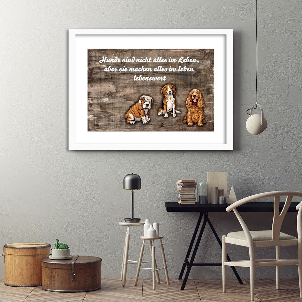 Glezna baltā rāmī - Operative Three Sweet Dogs Home Trends DECO