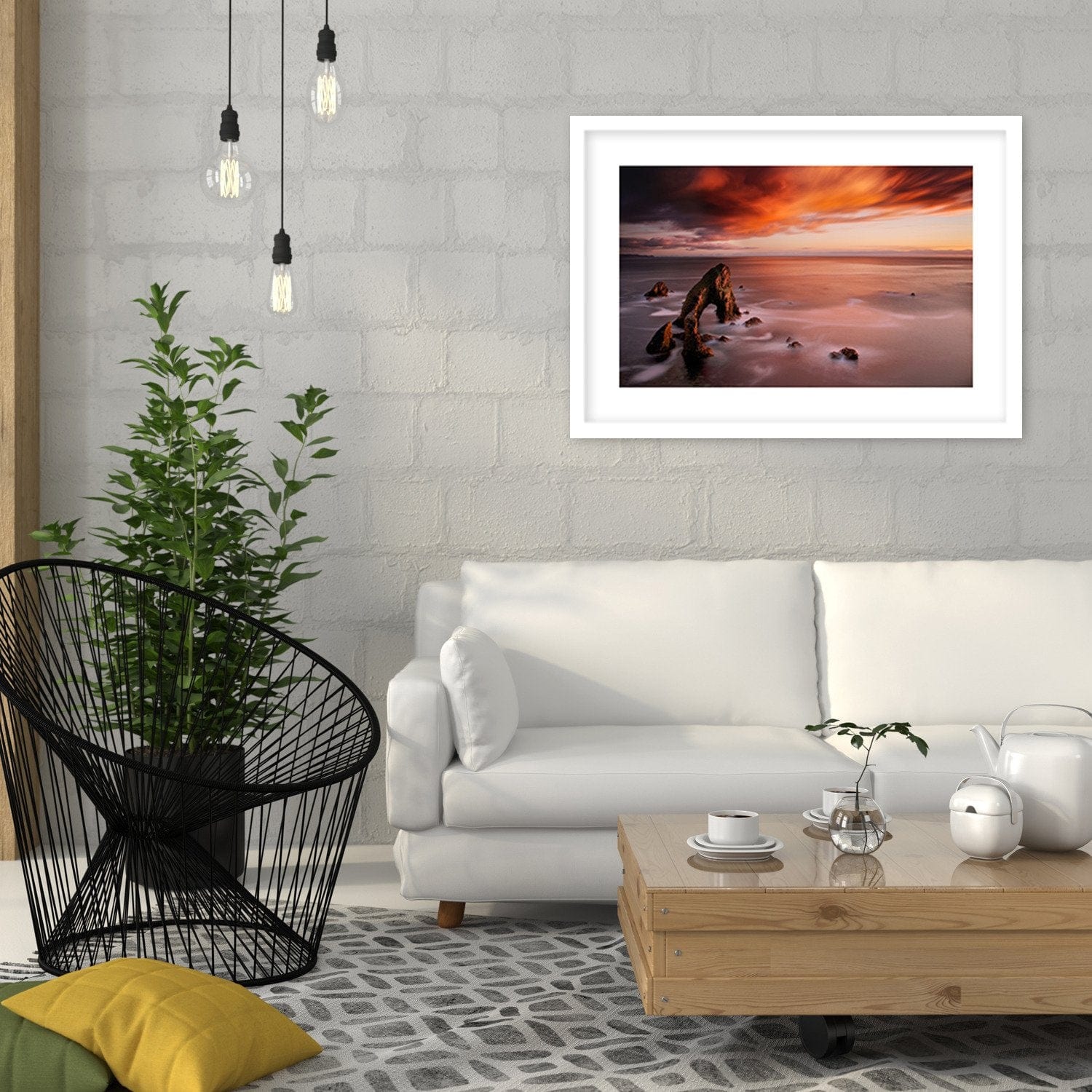 Glezna baltā rāmī - Orange Sky Over The Sea Home Trends DECO