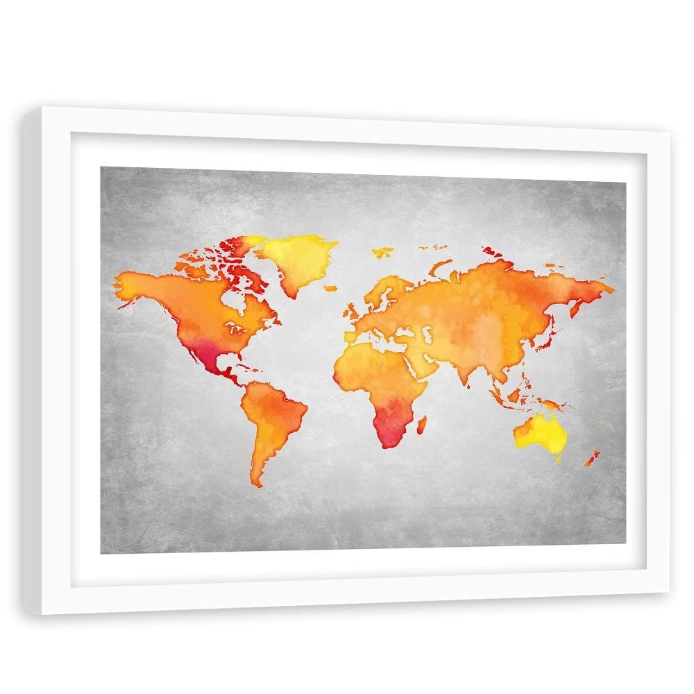 Glezna baltā rāmī - Orange World Map Home Trends DECO