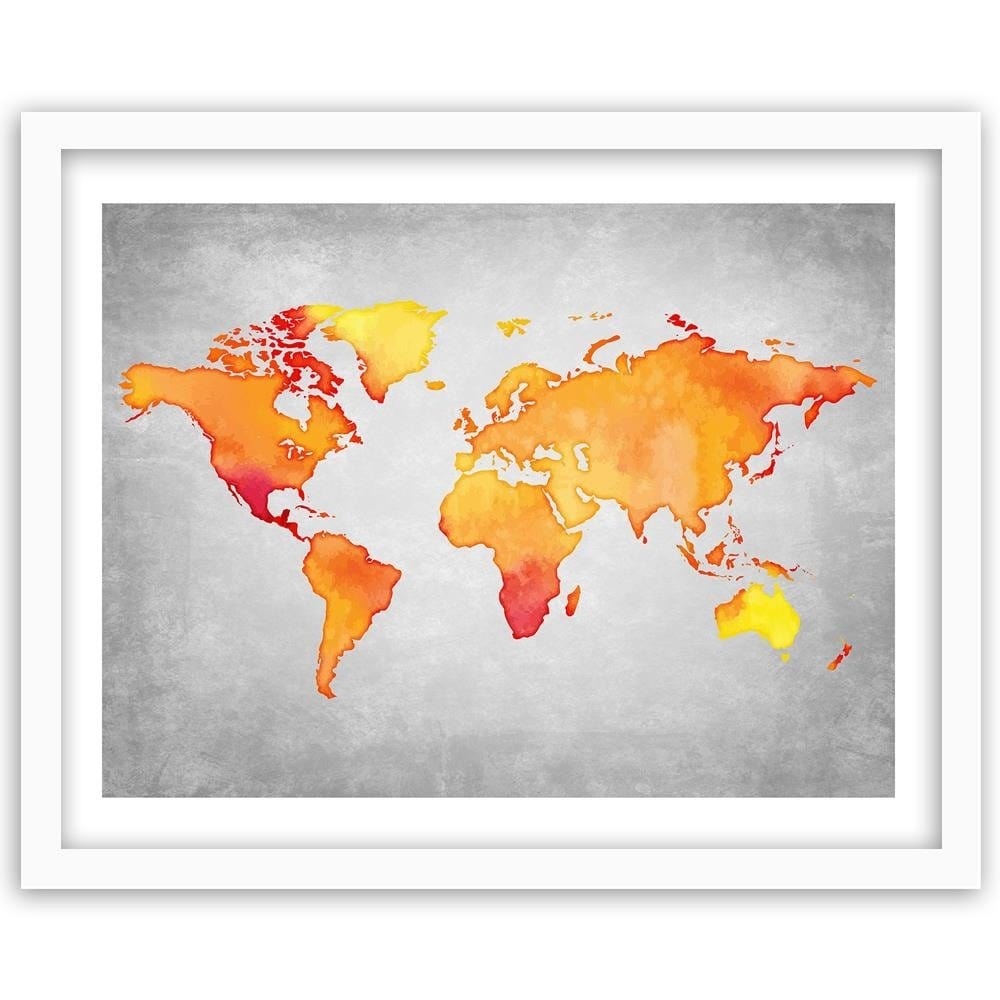 Glezna baltā rāmī - Orange World Map Home Trends DECO