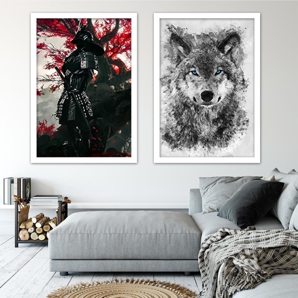 Glezna baltā rāmī - Painted Wolf Home Trends DECO