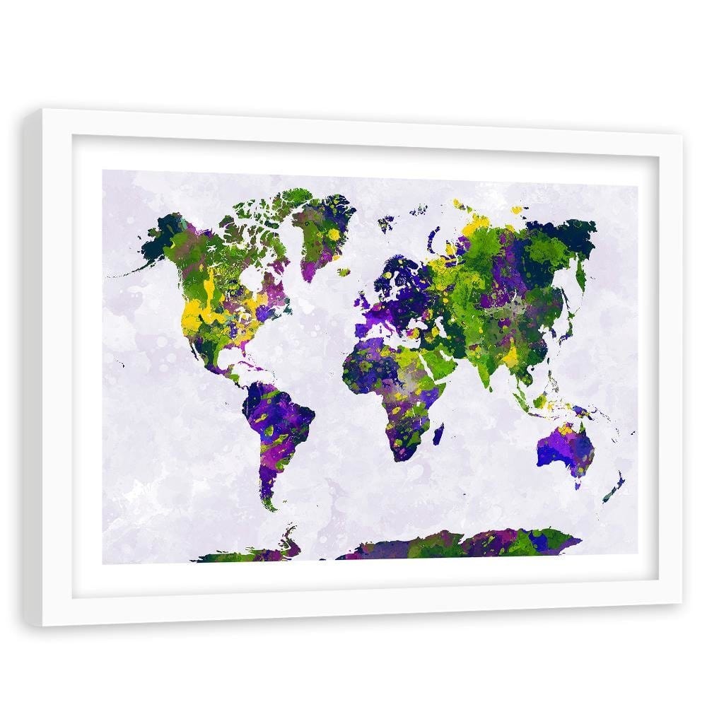 Glezna baltā rāmī - Painted World Map Home Trends DECO