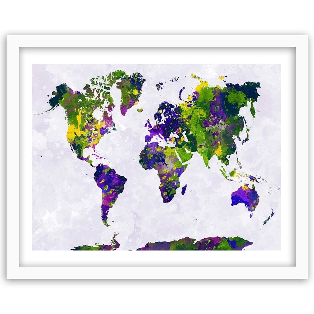 Glezna baltā rāmī - Painted World Map Home Trends DECO