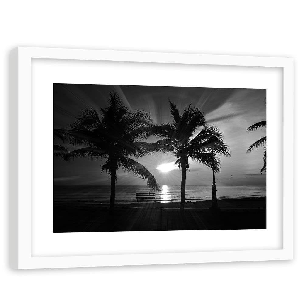 Glezna baltā rāmī - Palm Trees And Sun Rays 2 Home Trends DECO