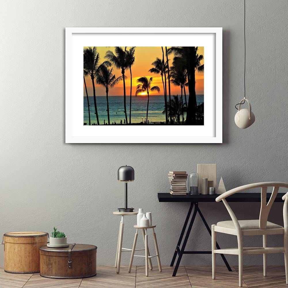 Glezna baltā rāmī - Palm Trees At Sunset Home Trends DECO