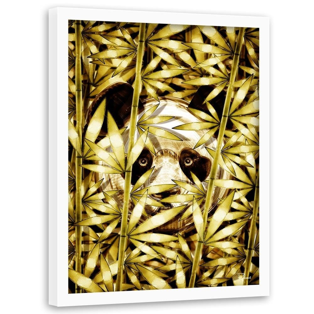 Glezna baltā rāmī - Panda Image Animal Print Gold Home Trends DECO
