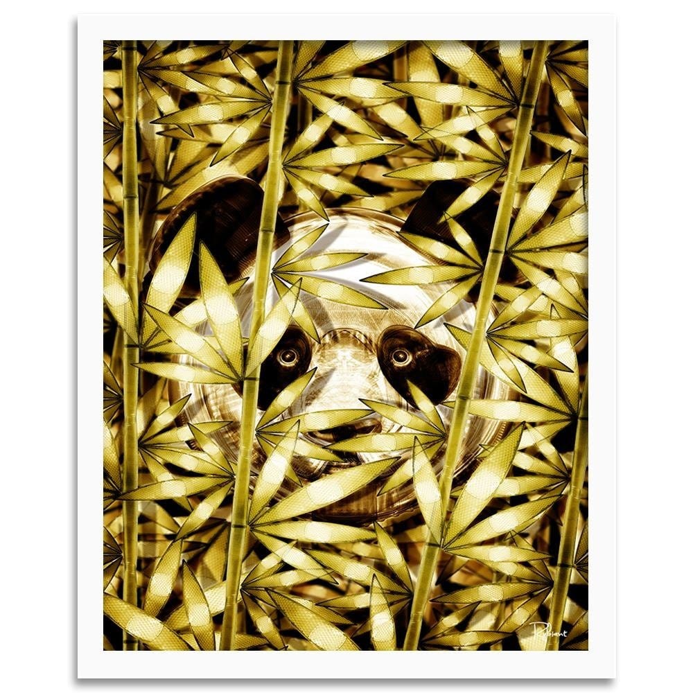 Glezna baltā rāmī - Panda Image Animal Print Gold Home Trends DECO