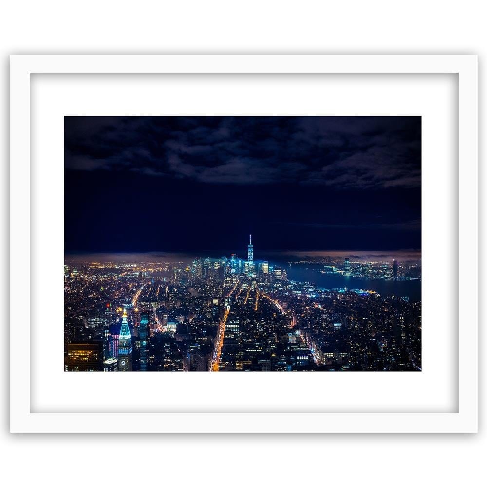 Glezna baltā rāmī - Panorama Of The City At Night Home Trends DECO