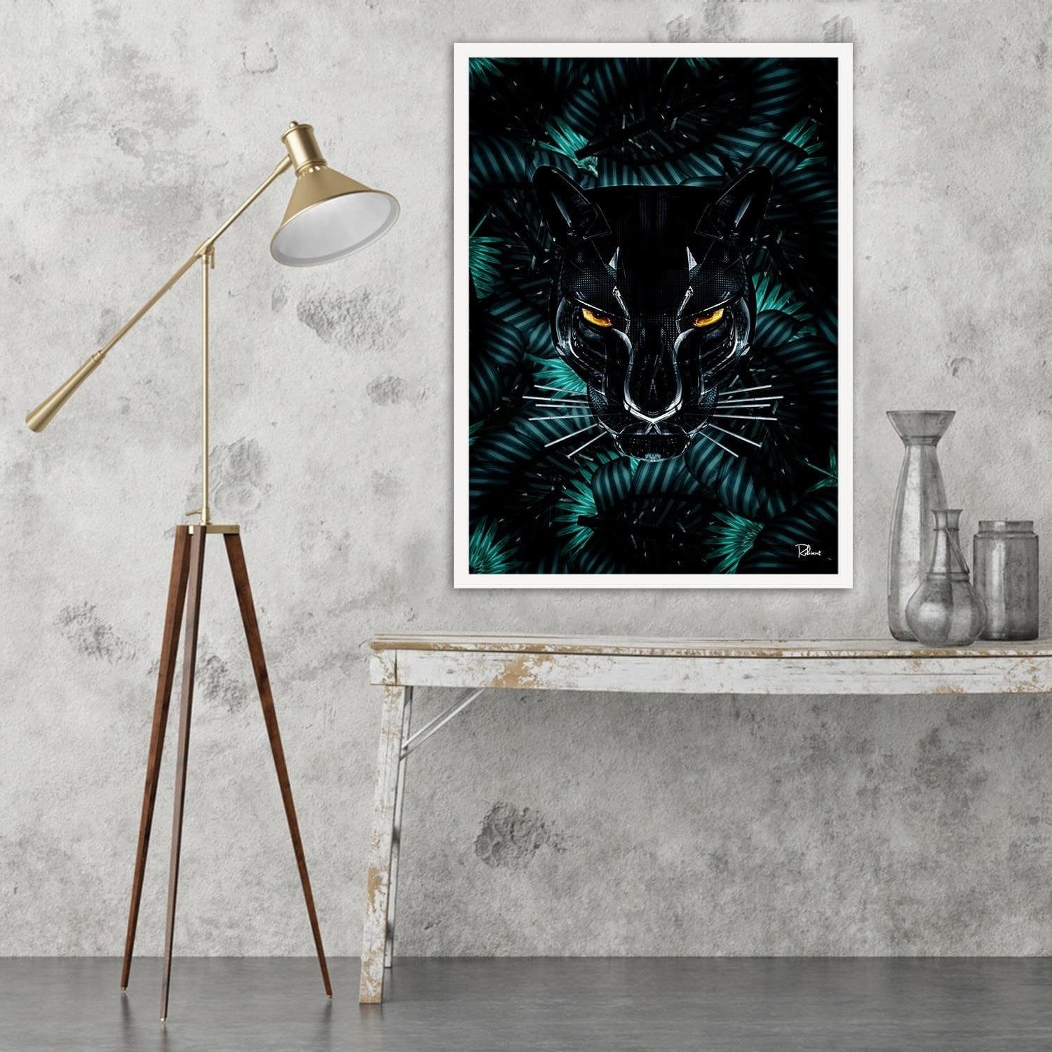 Glezna baltā rāmī - Panther Modern Black Home Trends DECO