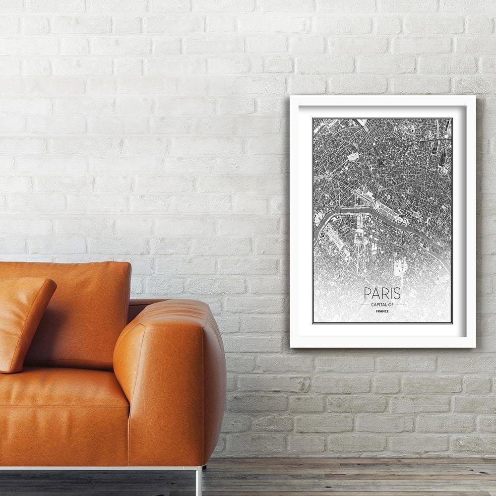Glezna baltā rāmī - Paris City Plan Home Trends DECO