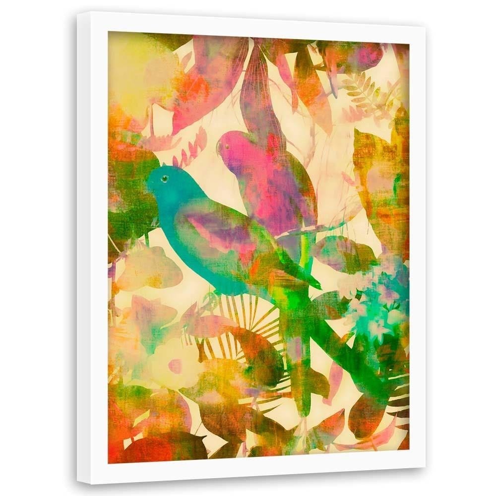 Glezna baltā rāmī - Parrot In The Leaves Home Trends DECO