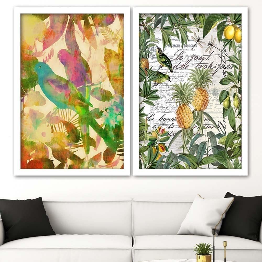 Glezna baltā rāmī - Parrot In The Leaves Home Trends DECO