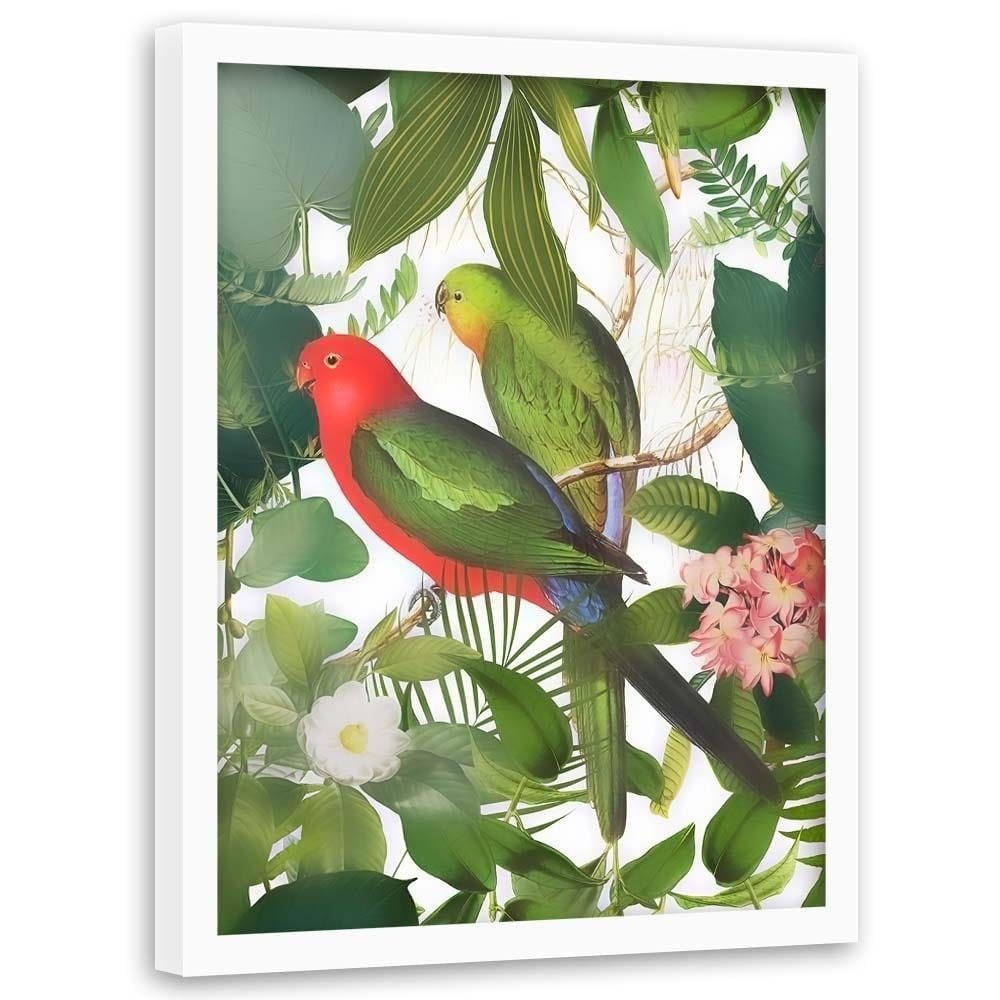 Glezna baltā rāmī - Parrots In The Leaves Home Trends DECO