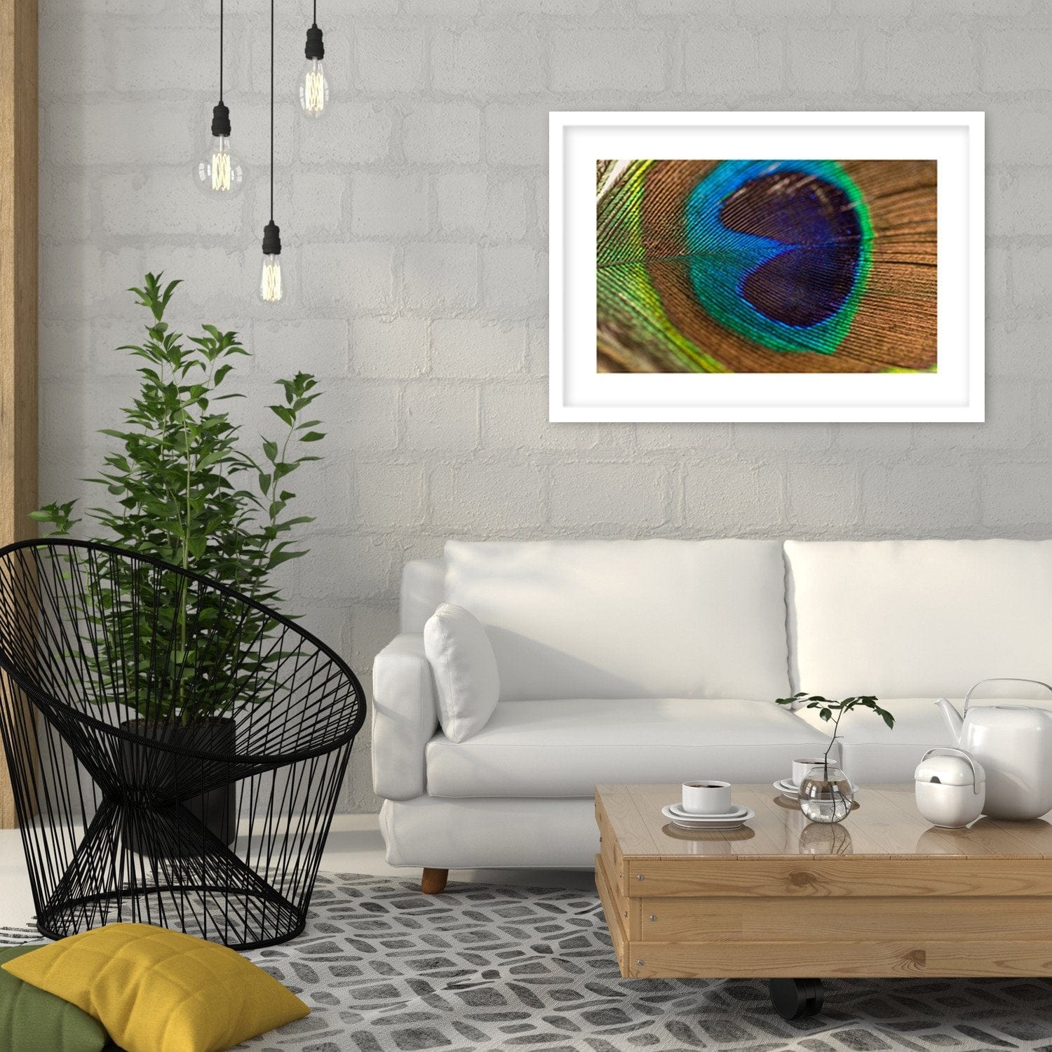 Glezna baltā rāmī - Peacocks Eye Home Trends DECO