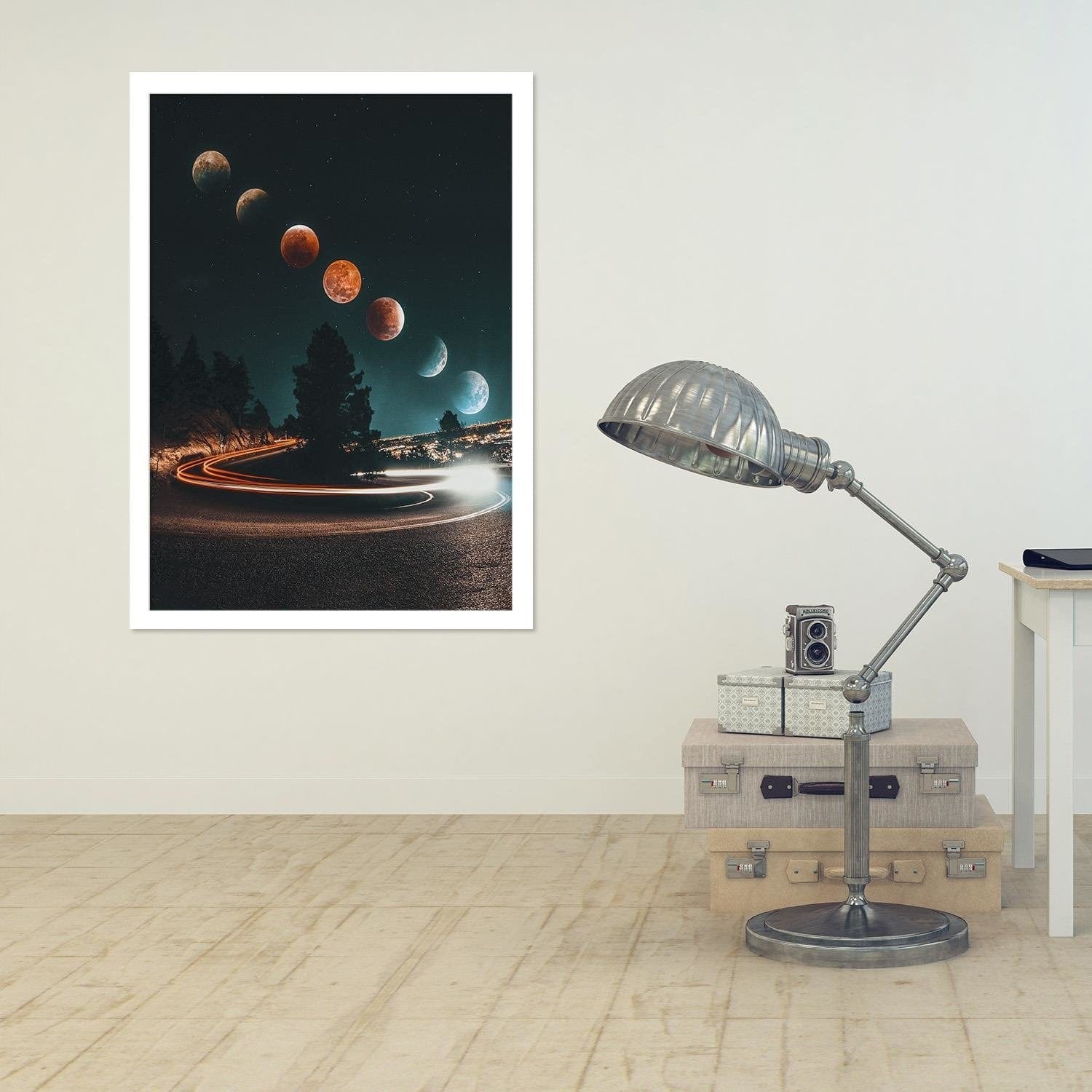 Glezna baltā rāmī - Phases Of The Moon And The Lights Home Trends DECO