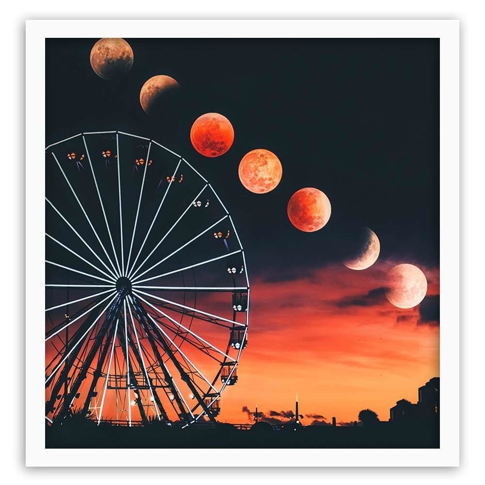 Glezna baltā rāmī - Phases Of The Moon Over The Ferris Wheel Home Trends DECO