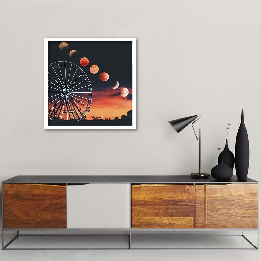 Glezna baltā rāmī - Phases Of The Moon Over The Ferris Wheel Home Trends DECO