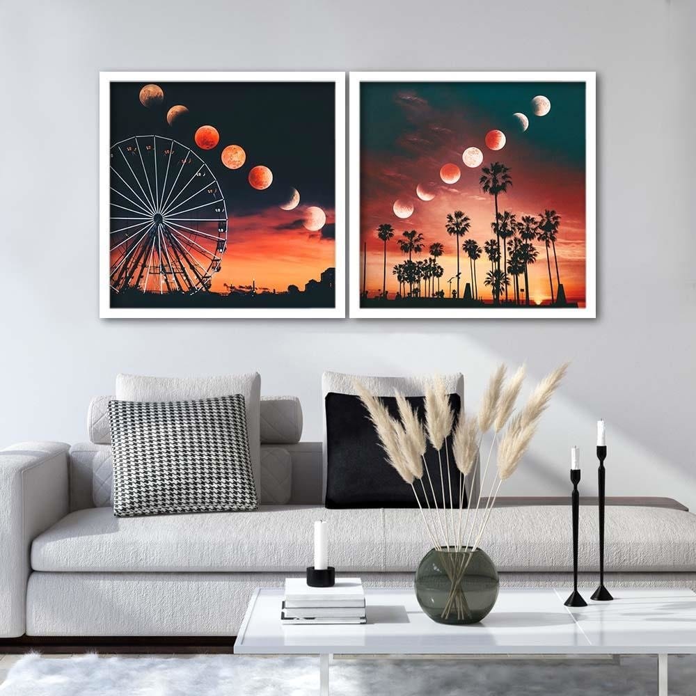Glezna baltā rāmī - Phases Of The Moon Over The Ferris Wheel Home Trends DECO