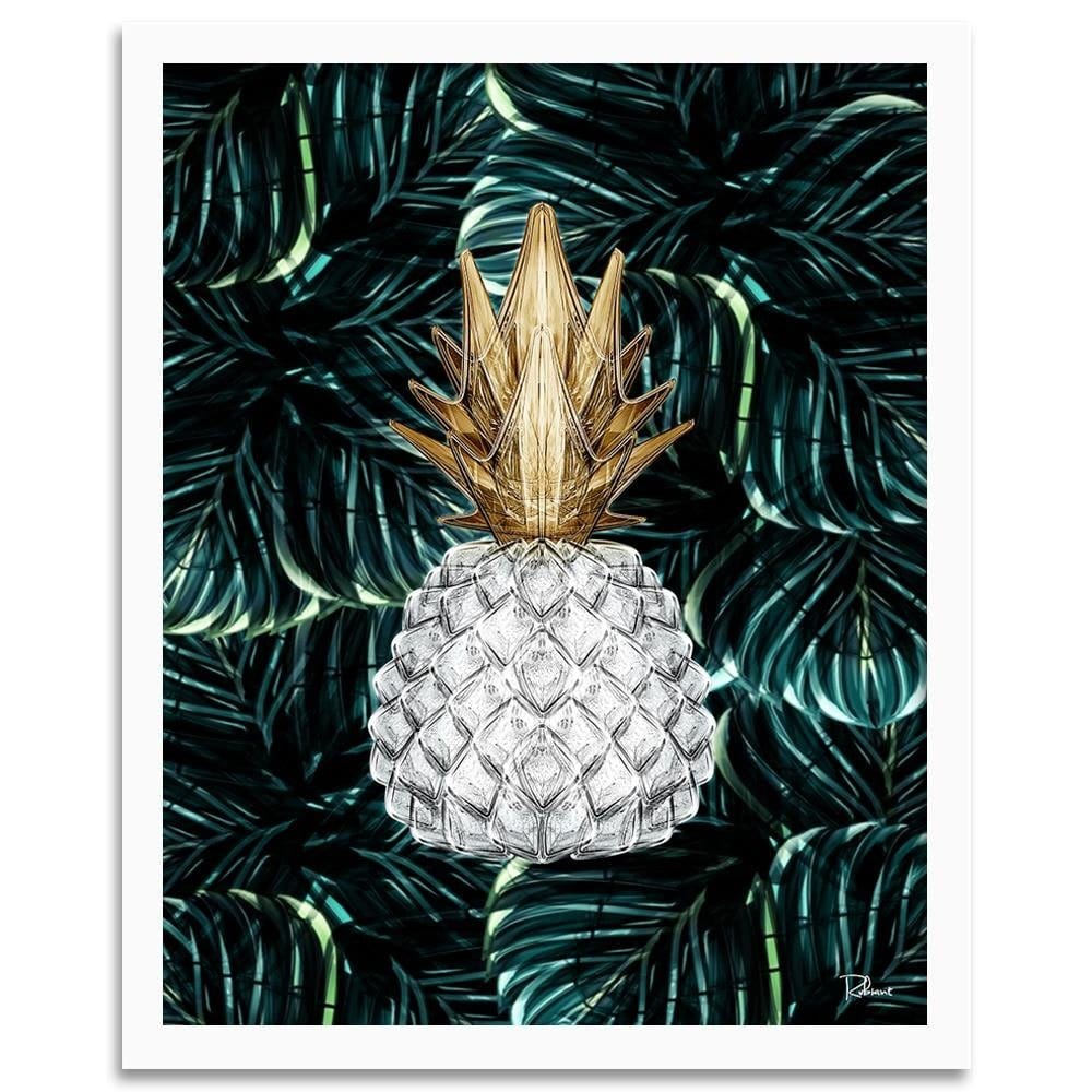 Glezna baltā rāmī - Pineapple Image Tropical Green Home Trends DECO