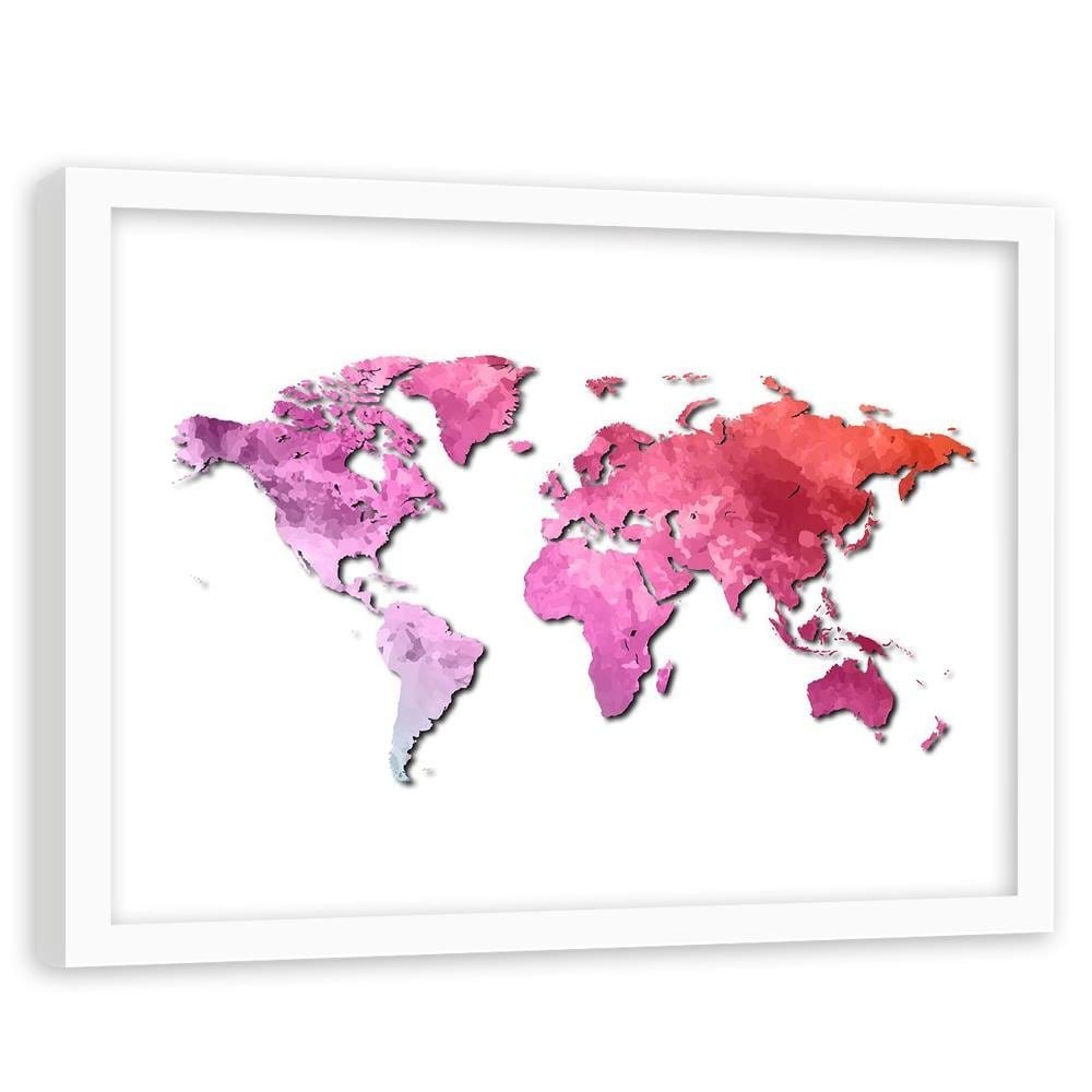 Glezna baltā rāmī - Pink World Map Home Trends DECO