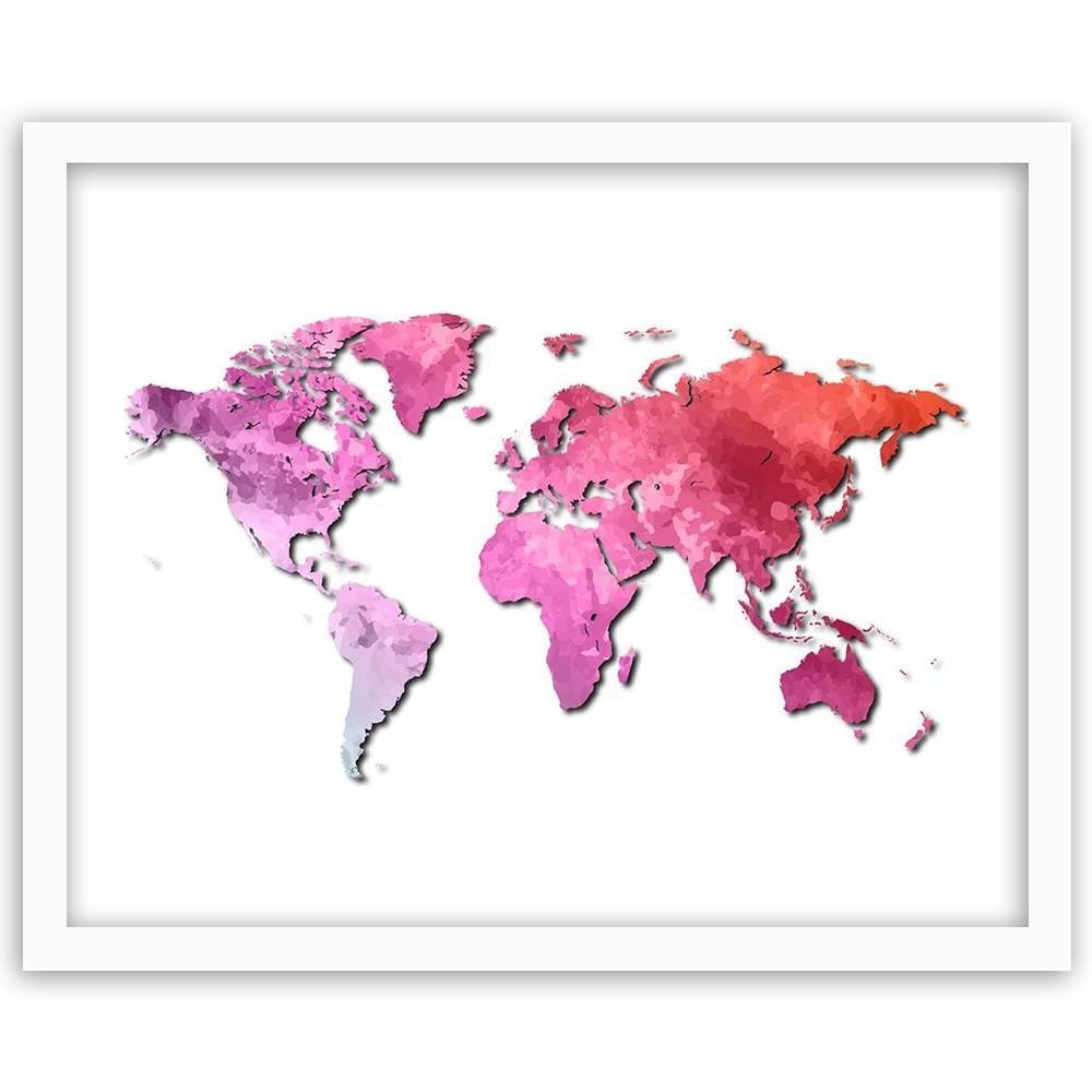 Glezna baltā rāmī - Pink World Map Home Trends DECO