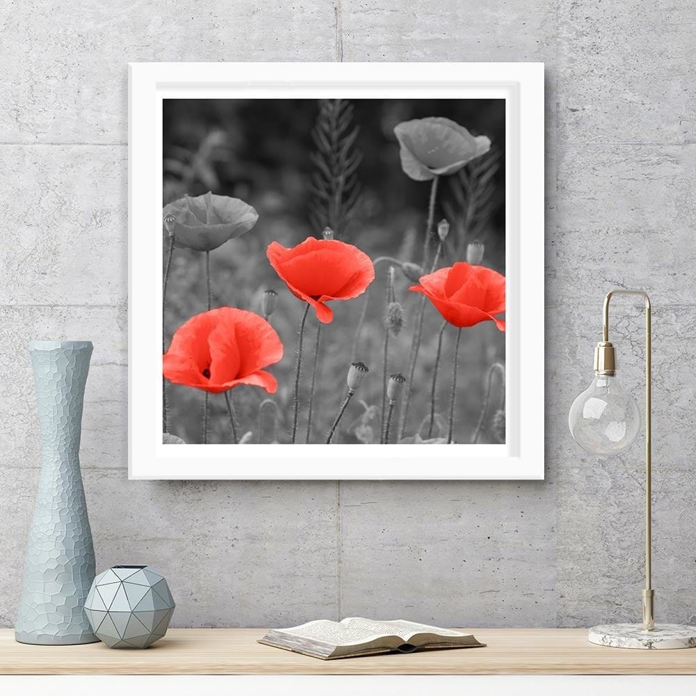 Glezna baltā rāmī - Poppies In The Meadow Home Trends DECO