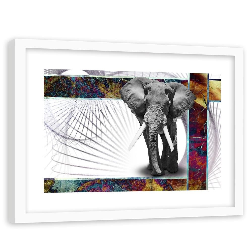 Glezna baltā rāmī - Powerful Elephant Home Trends DECO