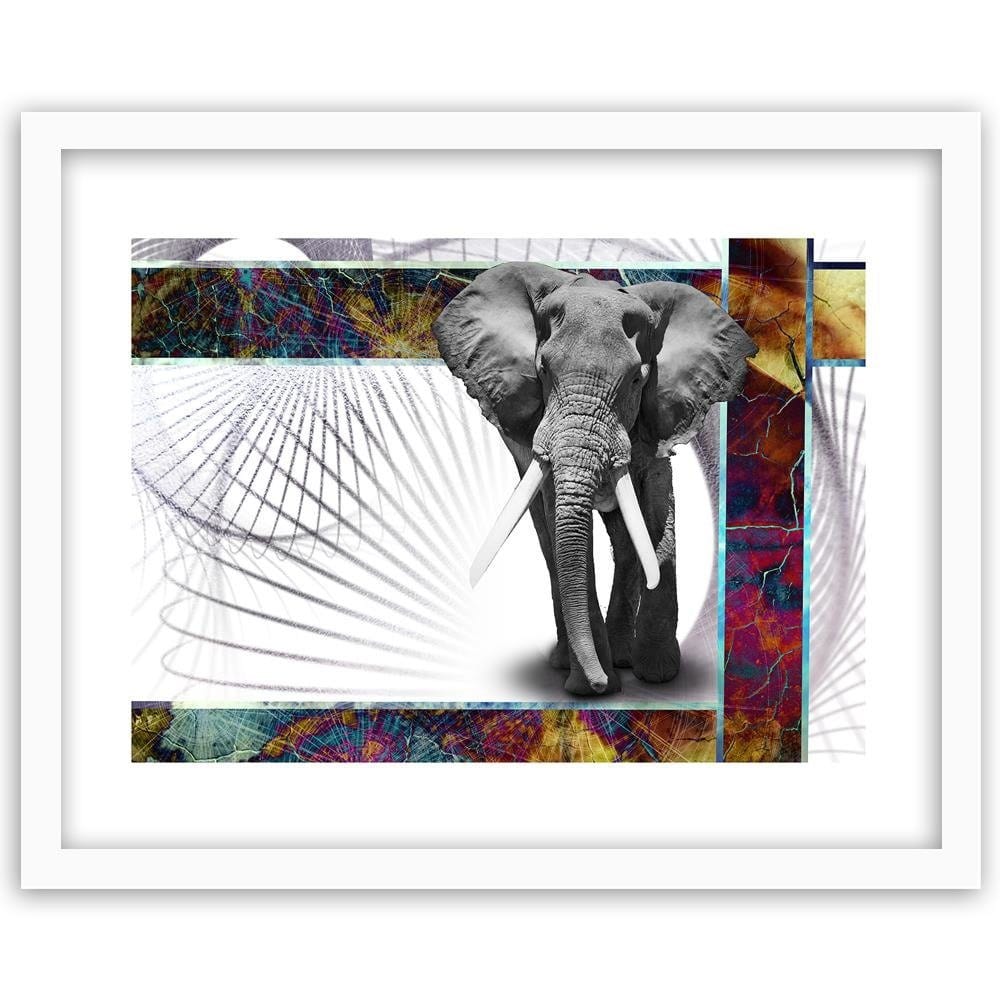 Glezna baltā rāmī - Powerful Elephant Home Trends DECO