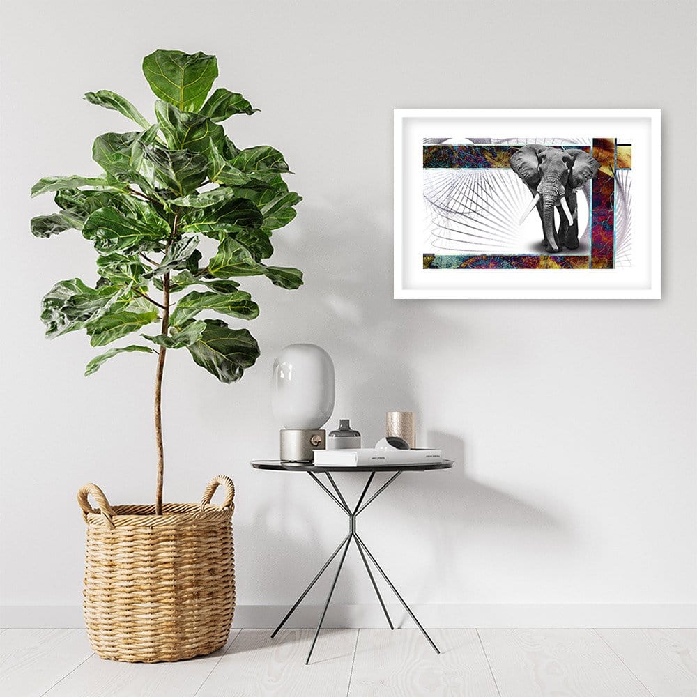 Glezna baltā rāmī - Powerful Elephant Home Trends DECO