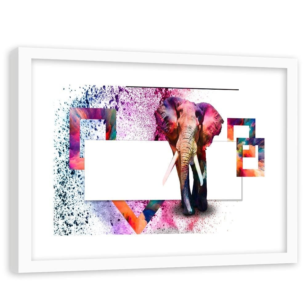Glezna baltā rāmī - Powerful Elephant Home Trends DECO