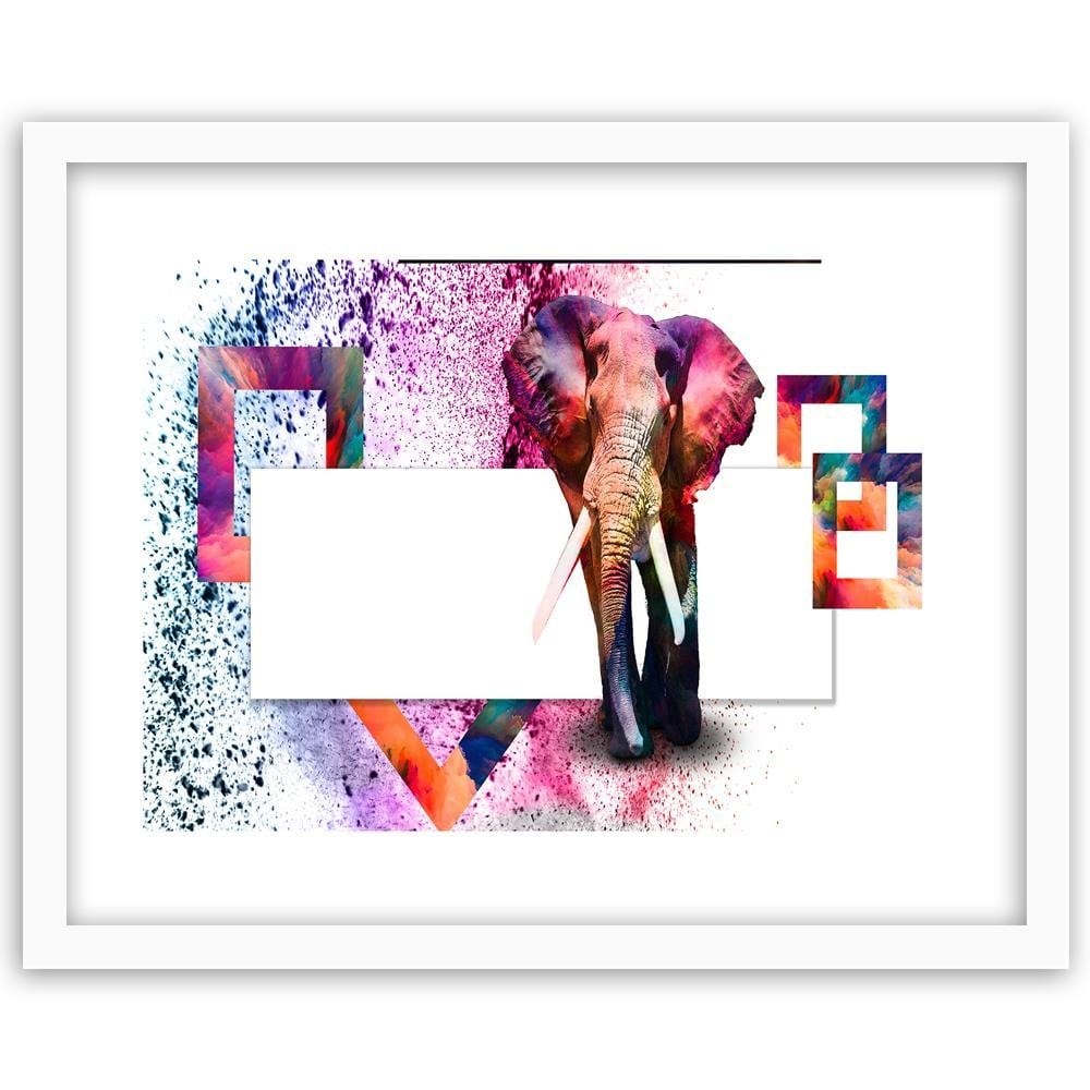 Glezna baltā rāmī - Powerful Elephant Home Trends DECO
