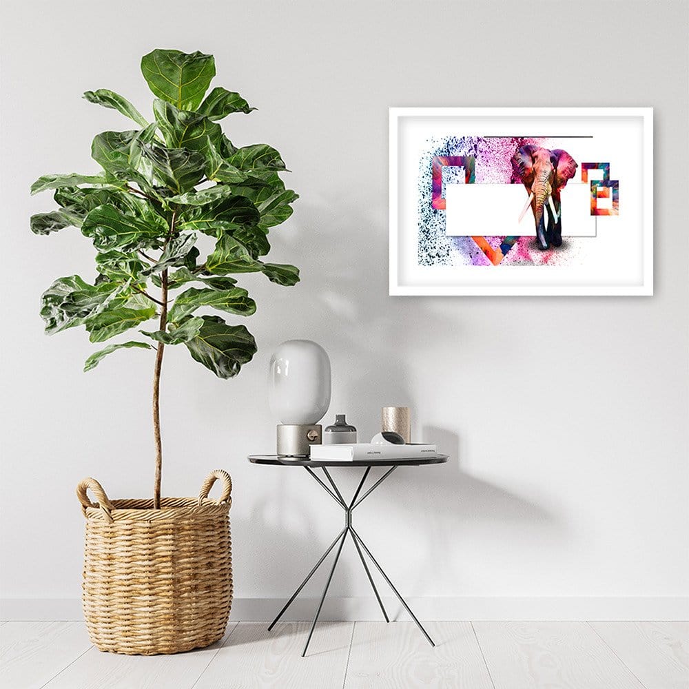 Glezna baltā rāmī - Powerful Elephant Home Trends DECO