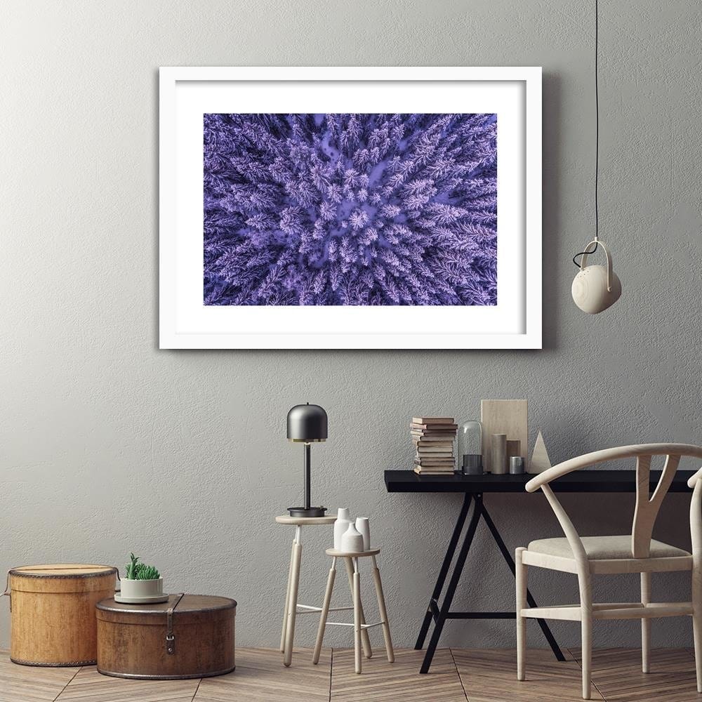 Glezna baltā rāmī - Purple Forest Home Trends DECO