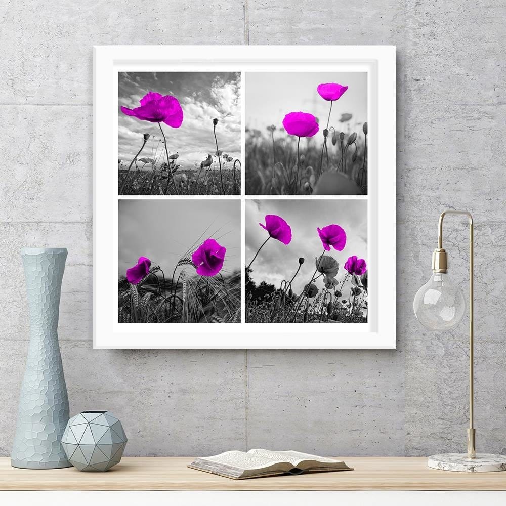 Glezna baltā rāmī - Purple Poppies Home Trends DECO
