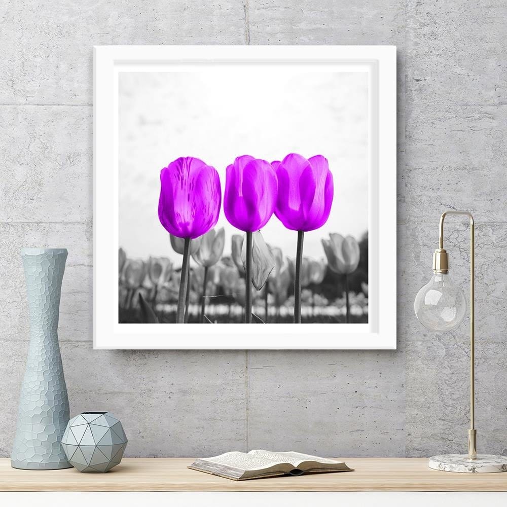 Glezna baltā rāmī - Purple Tulips Home Trends DECO