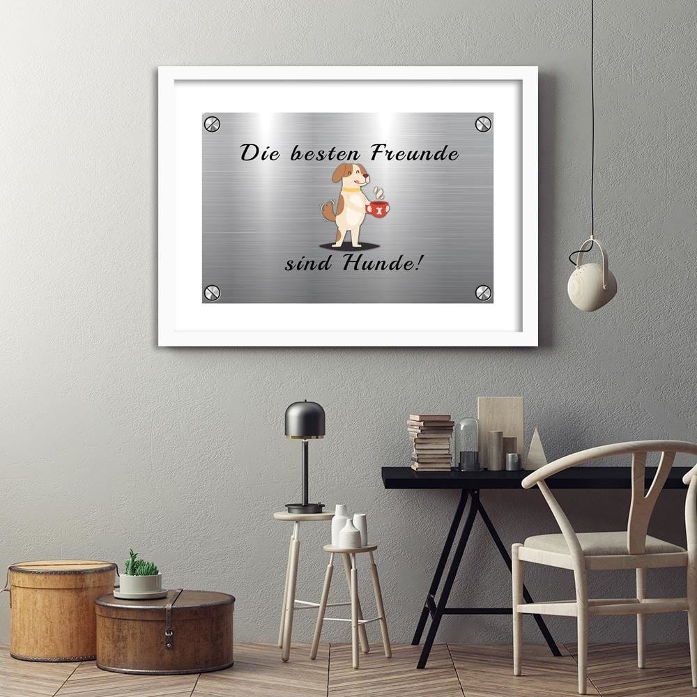 Glezna baltā rāmī - Quote Dog With A Cup Home Trends DECO