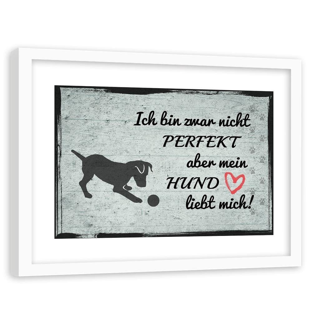 Glezna baltā rāmī - Quote Dog With Ball Home Trends DECO
