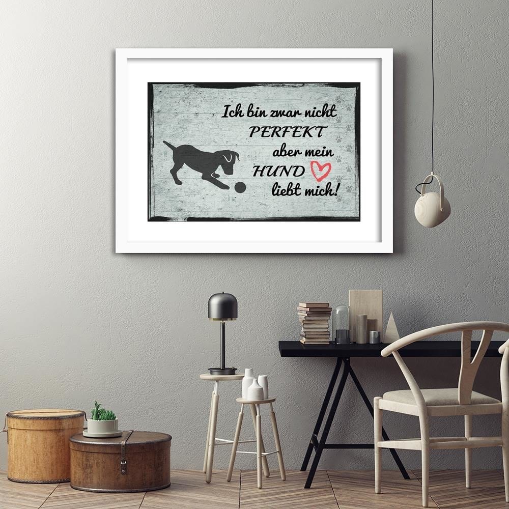 Glezna baltā rāmī - Quote Dog With Ball Home Trends DECO