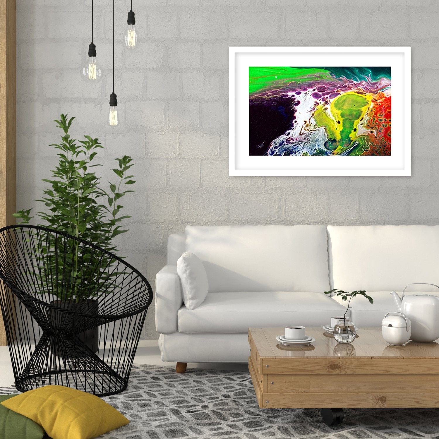 Glezna baltā rāmī - Rainbow Abstraction Home Trends DECO