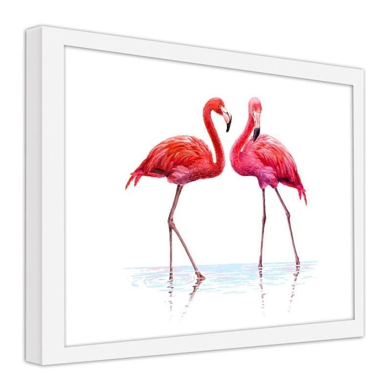 Glezna baltā rāmī - Realistic illustration of flamingos standing in the water Home Trends DECO