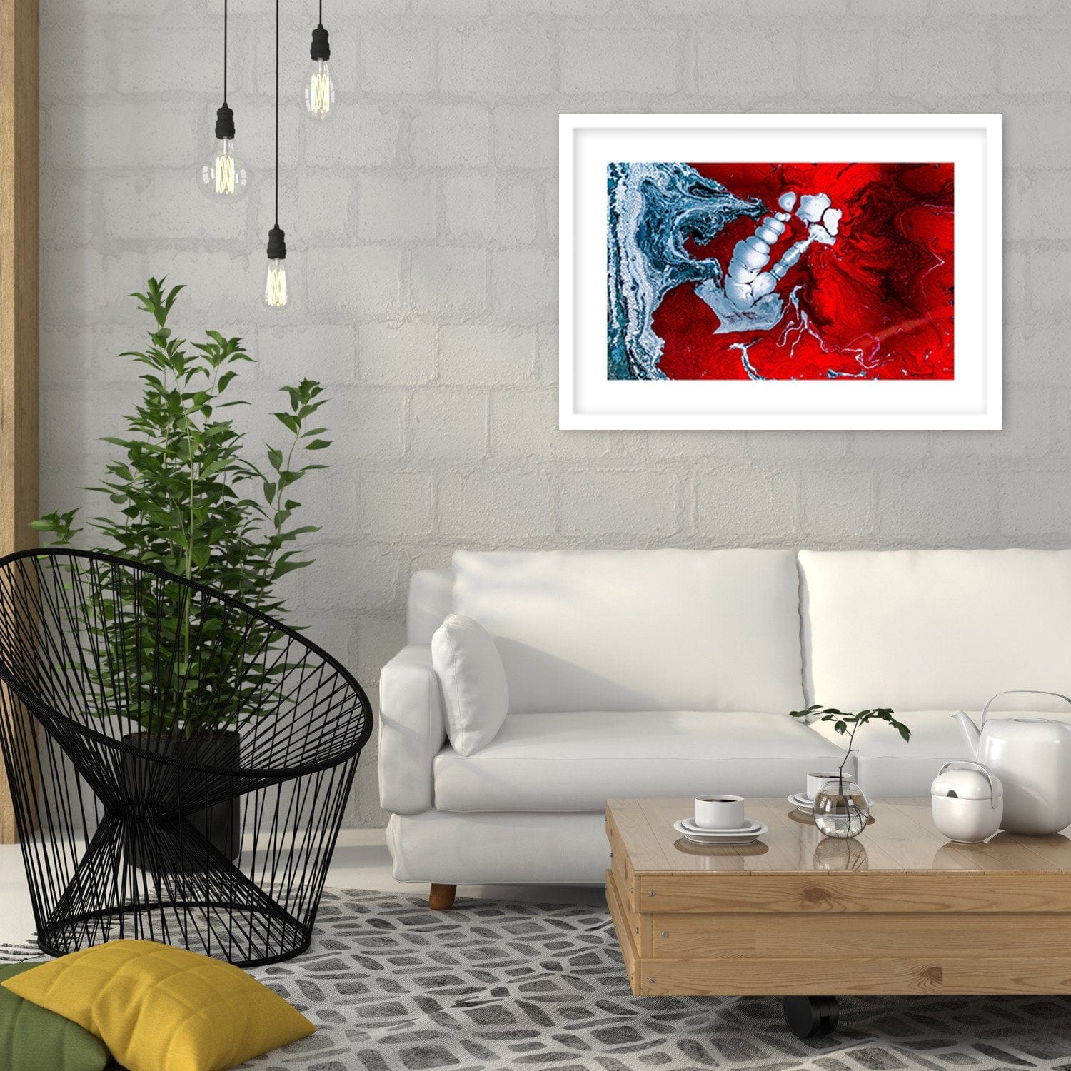 Glezna baltā rāmī - Red Abstraction Home Trends DECO