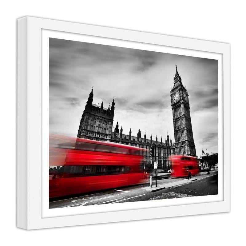 Glezna baltā rāmī - Red buses on the move and Big Ben Home Trends DECO