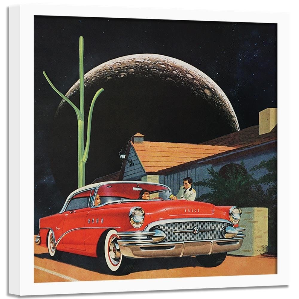Glezna baltā rāmī - Red Car And The Moon Home Trends DECO