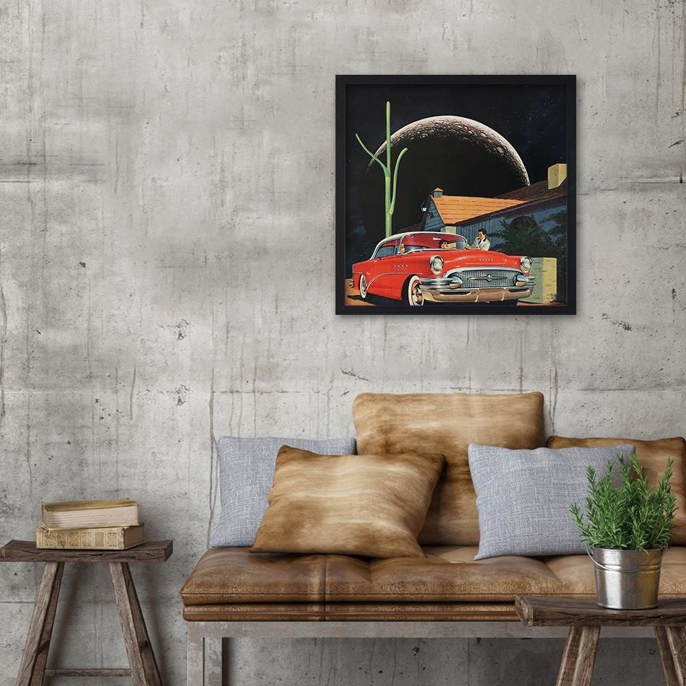 Glezna baltā rāmī - Red Car And The Moon Home Trends DECO