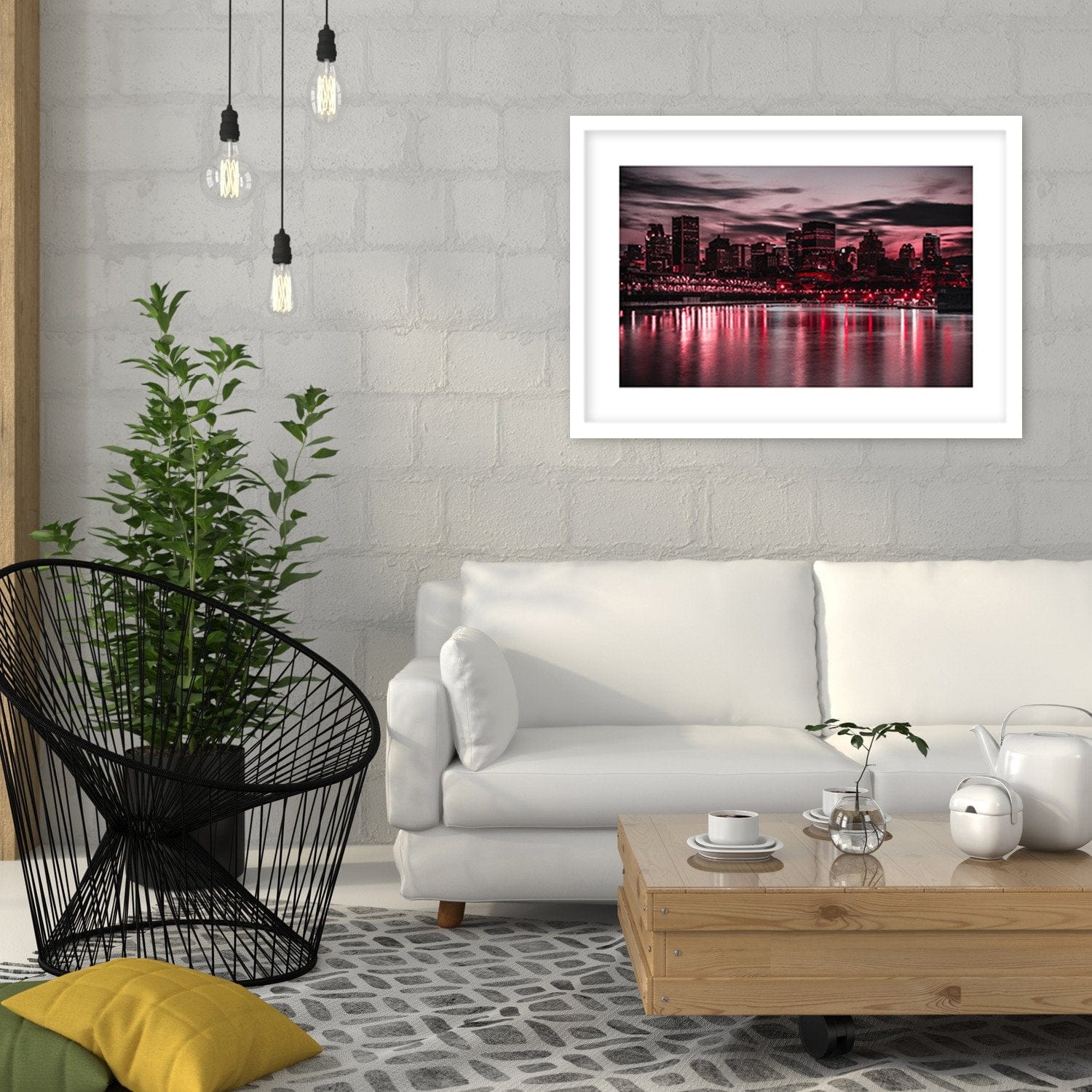 Glezna baltā rāmī - Red Lights Of The City  Home Trends DECO