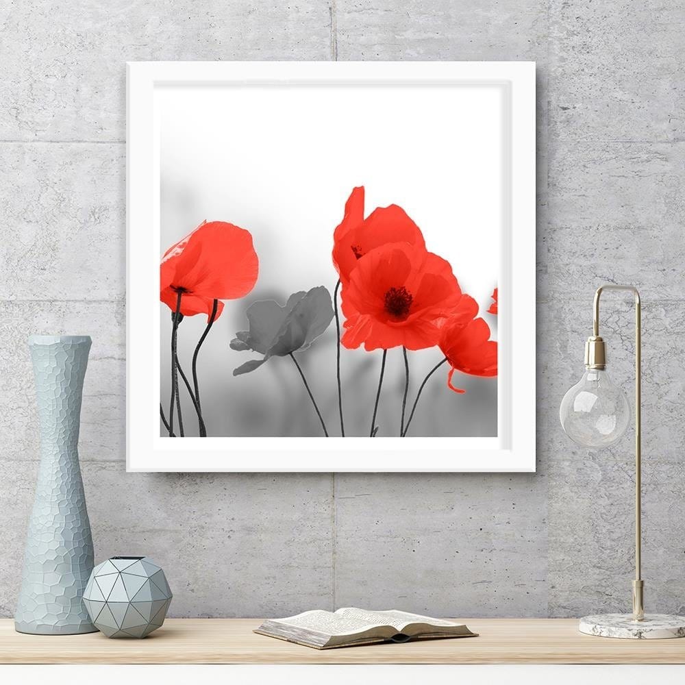 Glezna baltā rāmī - Red Poppies In Gray Home Trends DECO