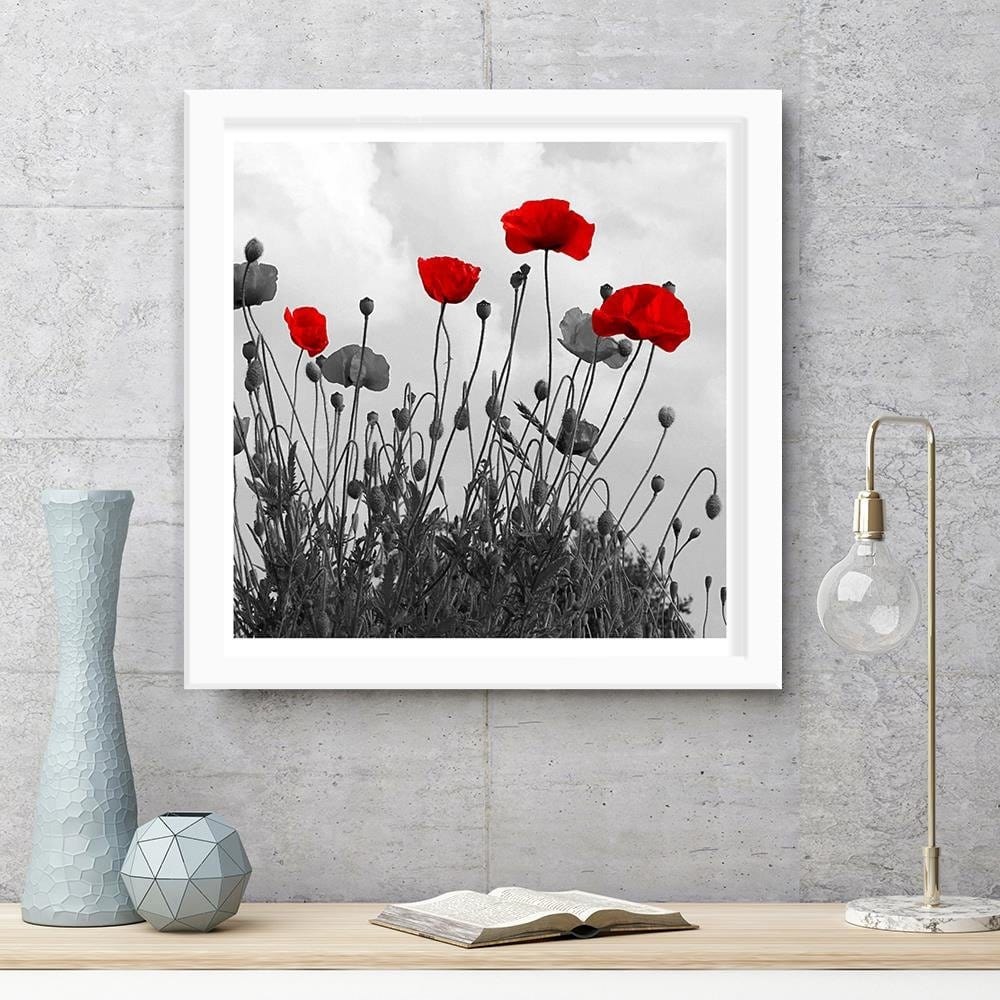 Glezna baltā rāmī - Red Poppy Flowers Home Trends DECO