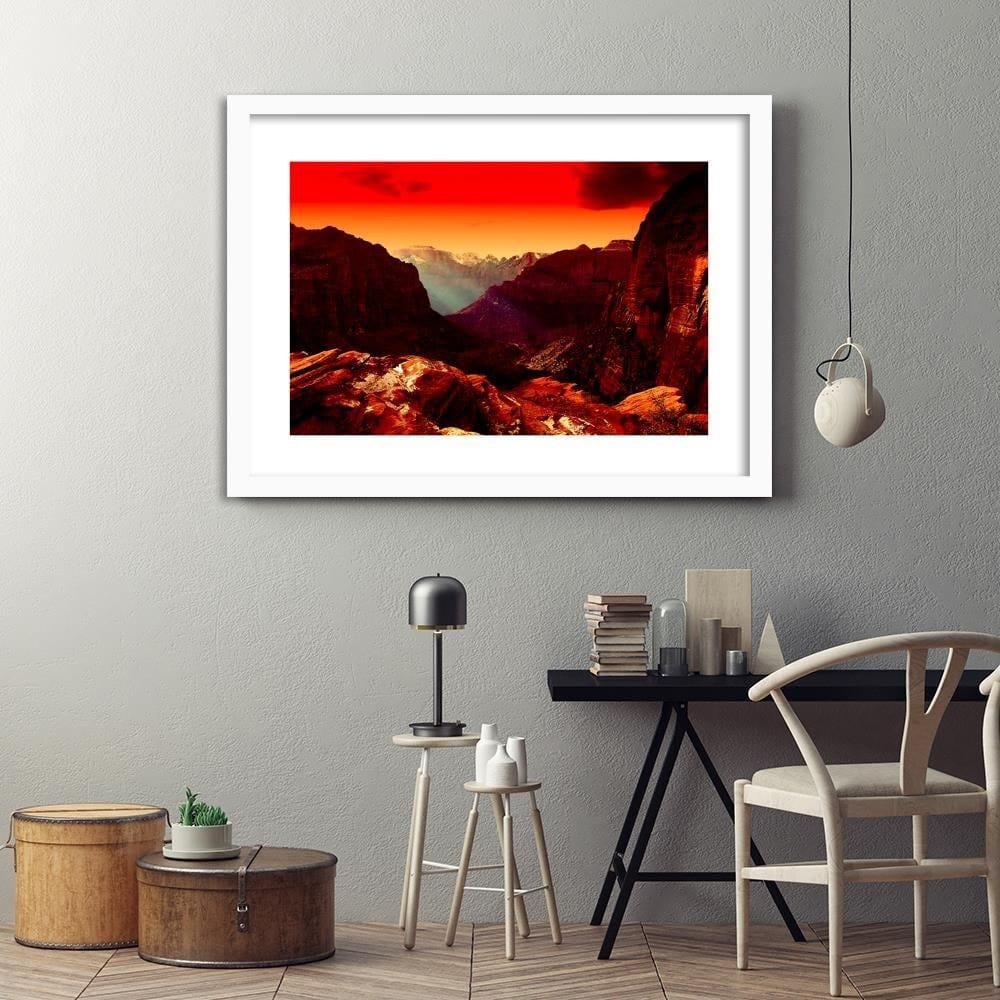 Glezna baltā rāmī - Red Sky Over The Mountains Home Trends DECO