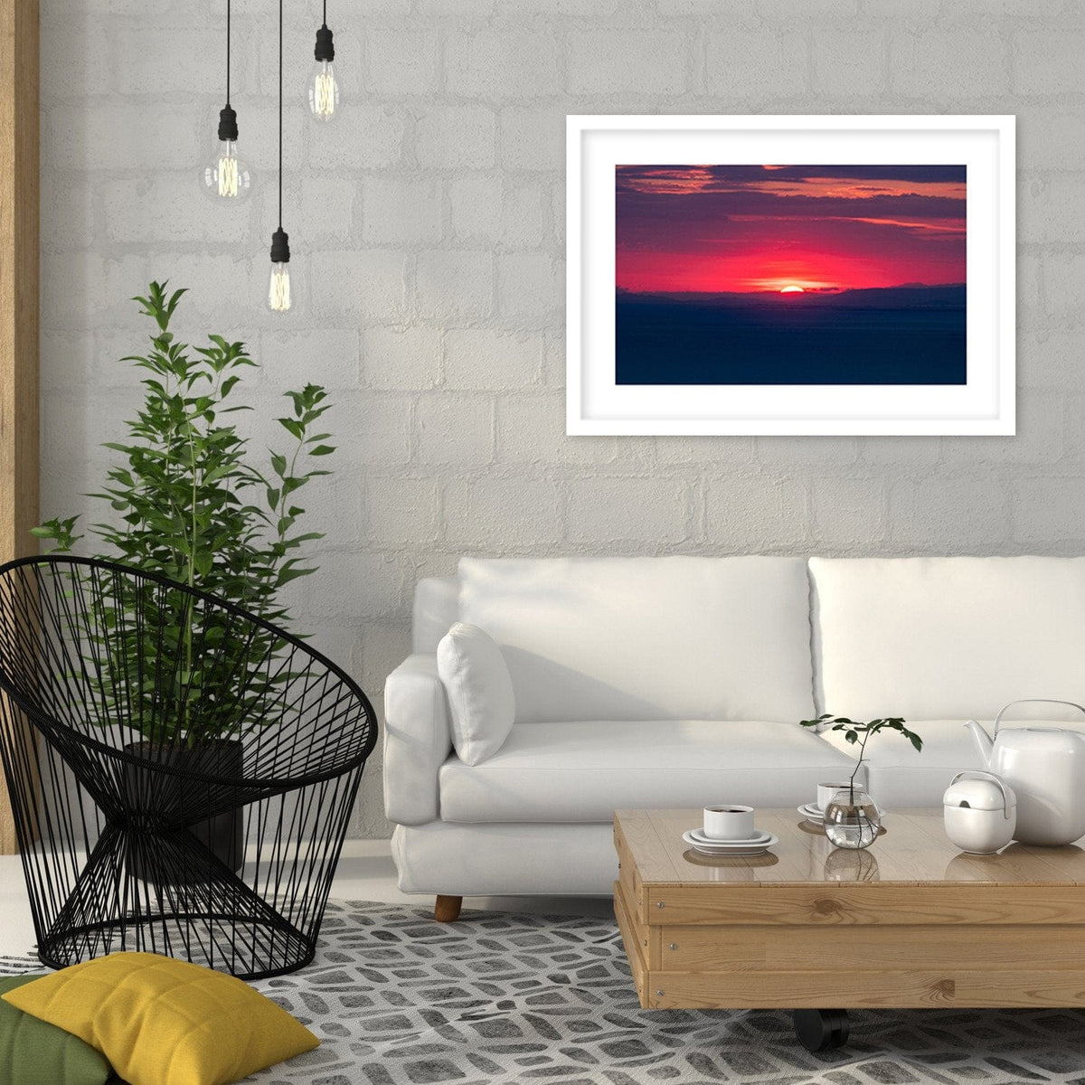 Glezna baltā rāmī - Red Sunset Home Trends DECO